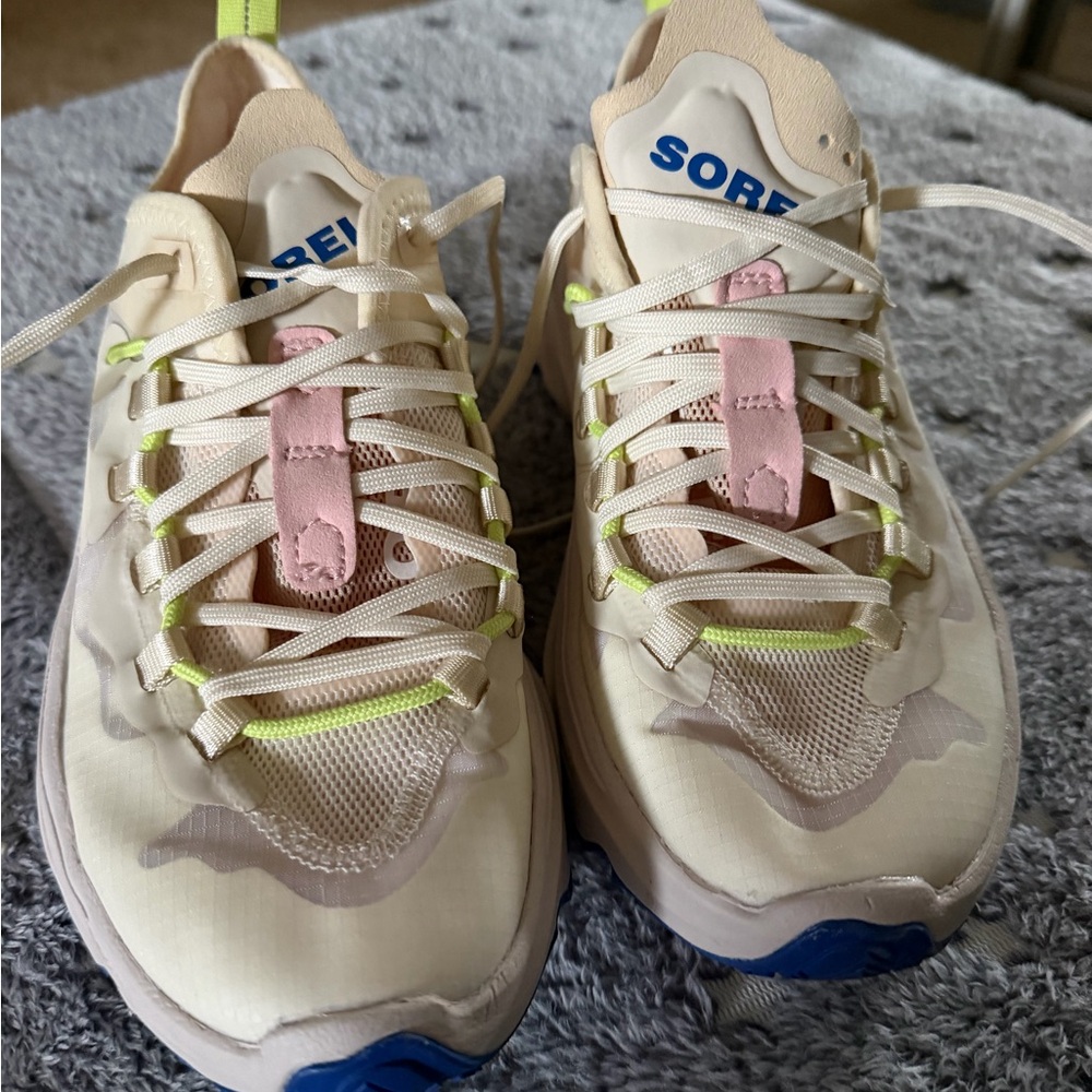 Sorel Cream Mesh Sneakers with Pink & Neon Accents